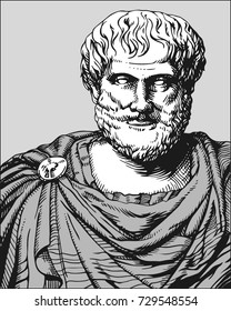 Aristotle. Vector portrait of Greek philosopher and scientist in white, gray and black colors