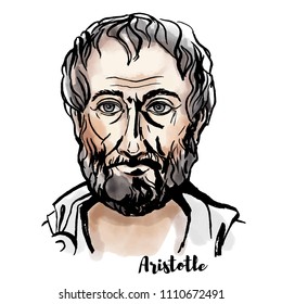 Aristotle watercolor vector portrait with ink contours. Ancient Greek philosopher and scientist.