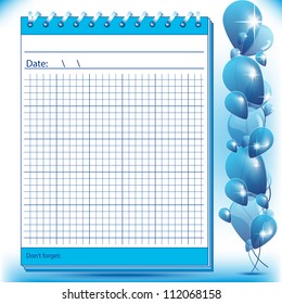 Arithmetic block notes in blue shades with balloons