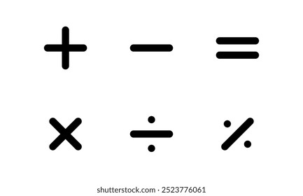 arithmetical signs simple vector icons, black on white background
