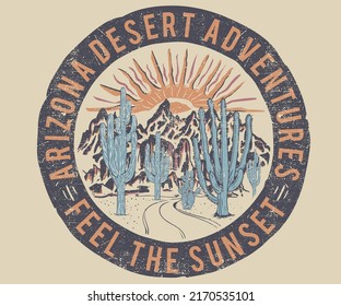 Arizona Adventure Slogan Desert View Print Stock Vector (Royalty Free ...