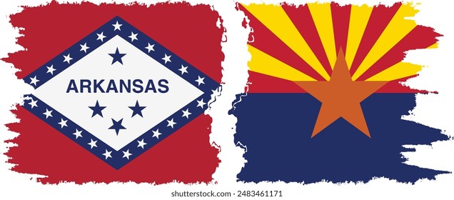 Arizona and Arkansas states grunge brush flags connection, vector