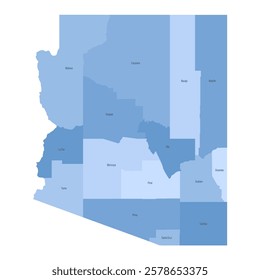 Arizona, AZ - detailed political map of US state. Administrative map divided into counties. Blue map with county name labels. Vector illustration