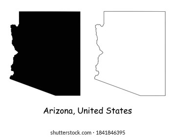 Arizona AZ State Map USA. Black Silhouette And Outline Isolated Maps On A White Background. EPS Vector