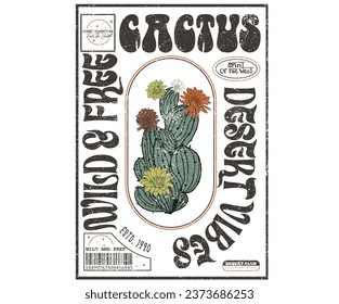 Arizona cactus desert vintage graphic print design for t shirt, poster, background and sticker.