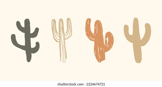 Arizona cactus illustration in vintage style. Boho hand drawn for design element.