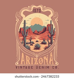 Arizona Cactus line vector t-shirt design. desert vibes artwork. vector print design for t-shirts and others. Desert sunshine graphic print design for apparel, stickers, posters,background.Sunflower