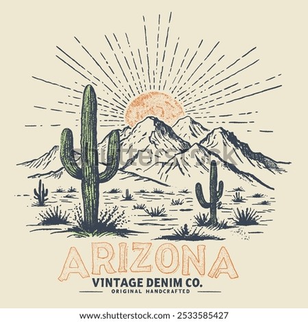 Arizona Cactus line vector t-shirt design. desert vibes artwork. Cactus and flower artwork. Desert national park, Arizona t-shirt artwork design. Desert vibes vector graphic print design for apparel.