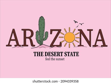 Arizona cactus sun lettering vector
