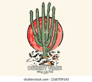 Diseño de impresión vectorial de cactus de Arizona. Obra de cactus para afiches, pegatinas, antecedentes y otros. Ilustración del desierto.