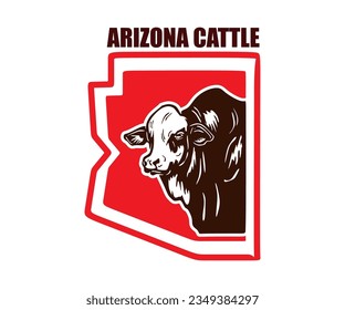 ARIZONA CATTLE HEAD LOGO, great silhouette of strong and big cow head and simple arizona map.