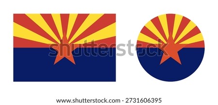 Arizona circle, rectangle flag icons. Set of round, rectangular badges flag of Arizona. State of the USA flag.	