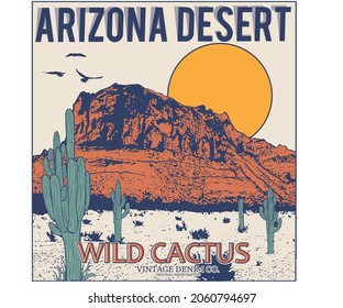 Arizona colorful desert graphic design for t shirt, sticker, logo, poster and others. 