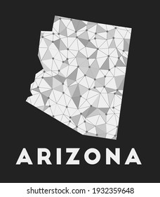 Arizona - communication network map of us state. Arizona trendy geometric design on dark background. Technology, internet, network, telecommunication concept. Vector illustration.