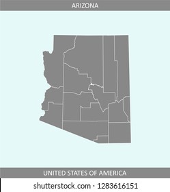 Arizona county map vector outline gray background. Counties map of Arizona state of USA in a creative design