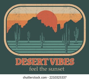 Diseño retro gráfico de la aventura del desierto de Arizona para camisetas. Diseño artístico de cactus del desierto.