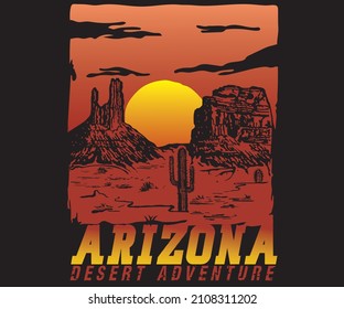 arizona desert adventure retro typography vector print design 