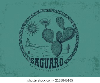 arizona desert cactus illustration with typography design for print