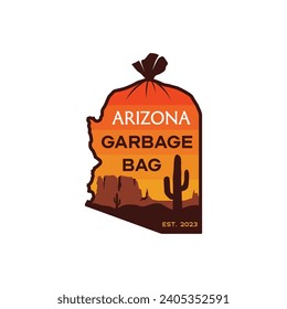 Arizona Desert Cactus sunset vibe With Plastic Bag Trash Can Bin Logo Design Inspiration