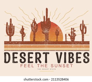 Arizona desert and cactus vintage print design for t shirt print, poster, sticker, background and other uses.