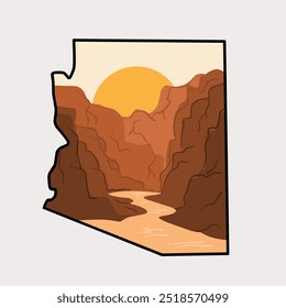 Arizona Desert Canyon Landscape Illustration with Sunset