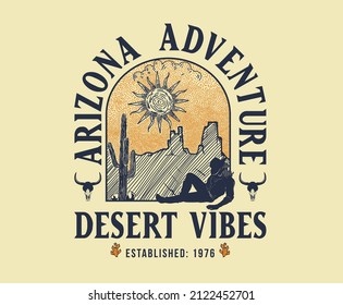 arizona desert cowboy adventure vibes vector artwork for print