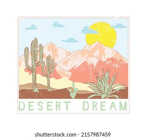 Arizona desert dream, feel the sunset, Arizona desert state graphic print artwork for apparel, t shirt, sticker, poster, wallpaper and others.