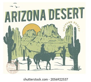 Arizona desert dreaming cool color vintage vector t shirt design. Wild cactus with cow boy desert  artwork for apparel, poster, background, sticker and others.