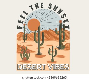 Arizona Wüste Träume Vektorgrafik-Druckkunst für T-Shirt, Poster, Tapete, Aufkleber, Hintergrund und andere. Freuen Sie sich auf den Sonnenuntergang, abstrakte moderne Wanddekoration.