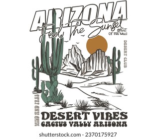 Arizona desert dreams vector graphic print artwork for t-shirt, poster, wall art, stickers, background and others. Feel the sunset, Abstract modern wall decoration art. 