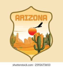 Arizona desert graphic print artwork. Cactus graphic t shirt design.