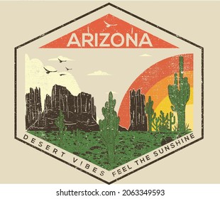 Arizona desert  graphic print design for apparel and others.  Vintage t shirt vector artwork.