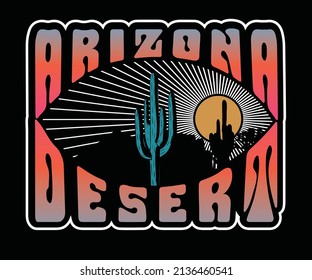 Arizona desert graphic print design for t shirt, poster, sticker and others. Desert vibes vector artwork design. 