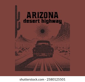 Arizona desert highway. Arizona desert t shirt. Road in the desert of Egypt at sunset. Monument Valley, Arizona, USA famous highway. desert vibes artwork. Cactus and flower artwork.