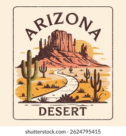 Arizona Desert illustration. vintage retro desert graphics. summer cowboy cowgirl t shirt design. print design. westerns wild fashion. graphics design. fashion prints. desert poster Desert vibes 