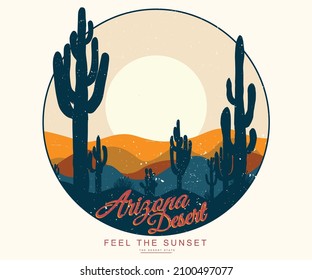 Diseño de la impresión de camisetas vectoriales de arte moderno del desierto de Arizona. Obra de arte silvestre del desierto para ropa y otros.