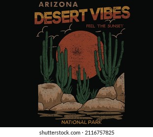 Arizona desert national park vector artwork for t shirt and others.