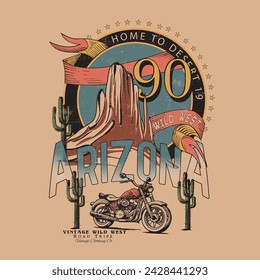 Arizona Desert Print summer vibes , wild west Arizona mountain and cactus, desert road trip vintage clothing co, desert print design, t shirt print , sweat shirt print, clothing design