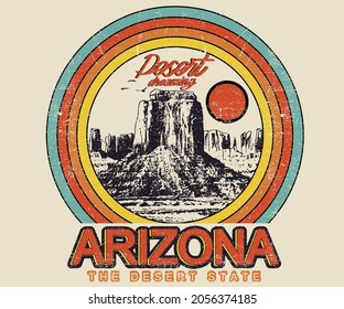 Arizona desert retro vector artwork design for apparel, t shirt, sticker, poster, wallpaper and others.  