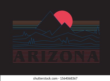 Arizona Desert rising sun with colorful line art print design