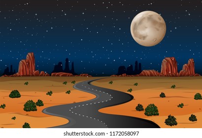 Arizona desert road at night illustration