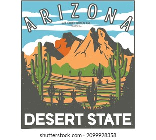 Arizona desert state colorful vector graphic print design for t shirt print, poster, sticker, background and other uses.