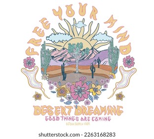 Arizona desert state design. Cactus flower artwork for men , women, boy and girl. Western desert graphic print design for apparel, t shirt, sticker, poster, wallpaper and others. Free your mind.