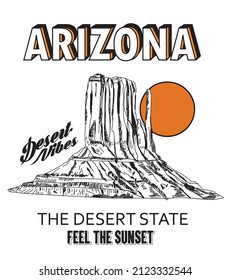 Arizona the desert state, feel the sunset, Arizona graphic print design for t shirt, poster, sticker and others. Desert vibes  line vector t-shirt design vector artwork.