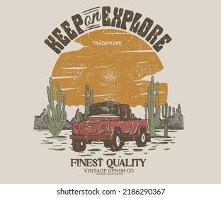 Arizona desert state graphic print artwork for apparel, t shirt, sticker, poster, wallpaper and others. Desert road trip.