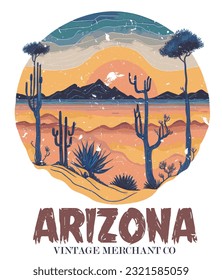 Arizona Desert State, National Park, Editable Vector, Vintage Grunge Illustration, Vector Art, Illustration, T-shirt Design, Poster Art