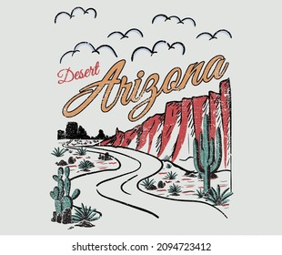 Arizona Desert State Road Trip Graphic Print For Apparel, T Shirt, Sticker, Poster, Wallpaper And Others.