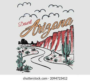 Arizona desert state road trip graphic print for apparel, t shirt, sticker, poster, wallpaper and others.