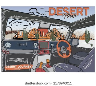 Arizona desert state road trip graphic print artwork for apparel, t shirt, sticker, poster, wallpaper and others. Desert tour artwork.