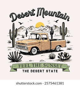 Arizona desert state t shirt graphic design. Vintage artwork for apparel, sticker, batch, background, poster and others.  Adventure at the mountain graphic artwork for t shirt and others. Wanderlust.